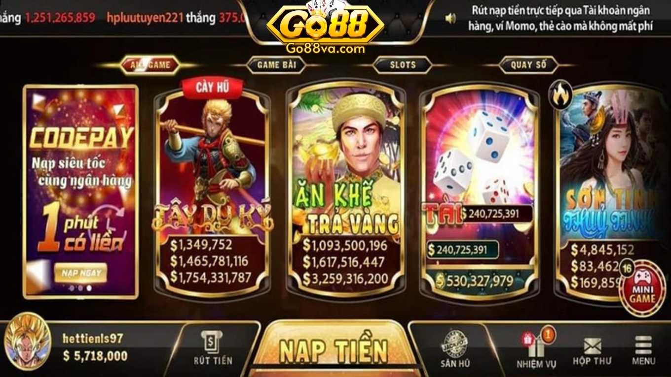 Các hình thức nạp tiền rút tiền GO88