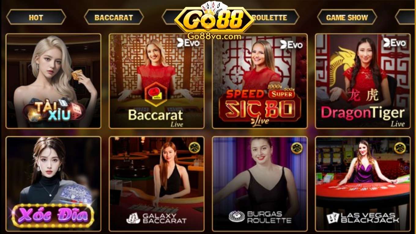 Các tựa game live casino GO88 hấp dẫn