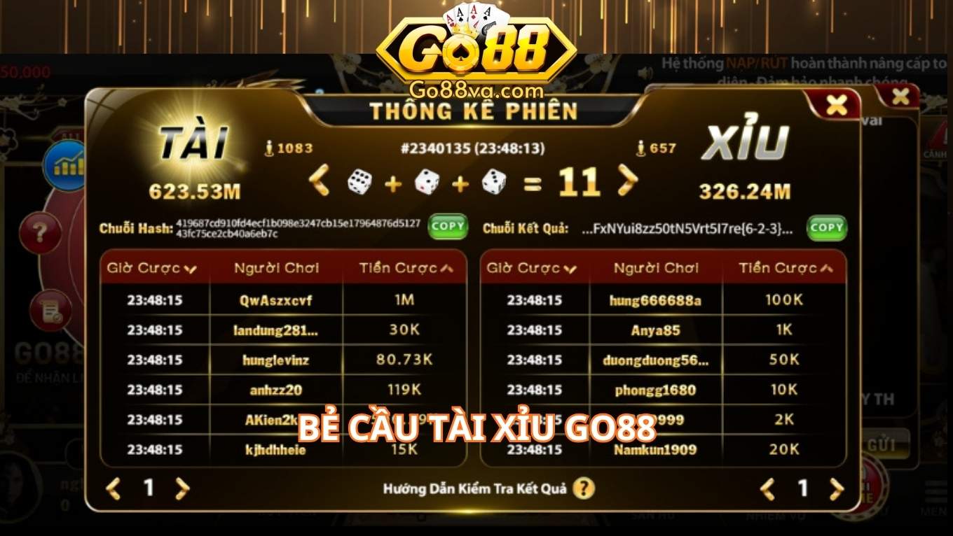 Chiến thuật bẻ cầu tài xỉu GO88