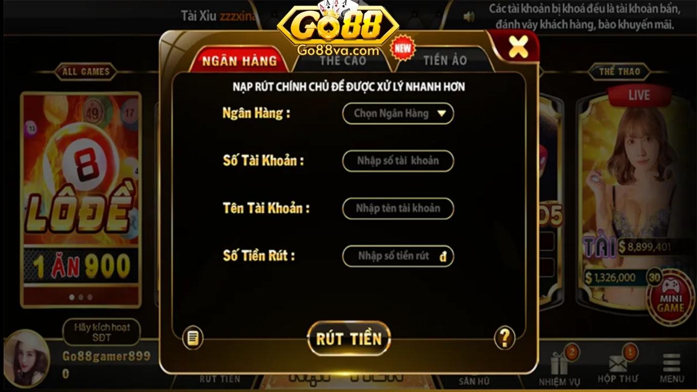 Hướng dẫn rút tiền thằng cược tại GO88