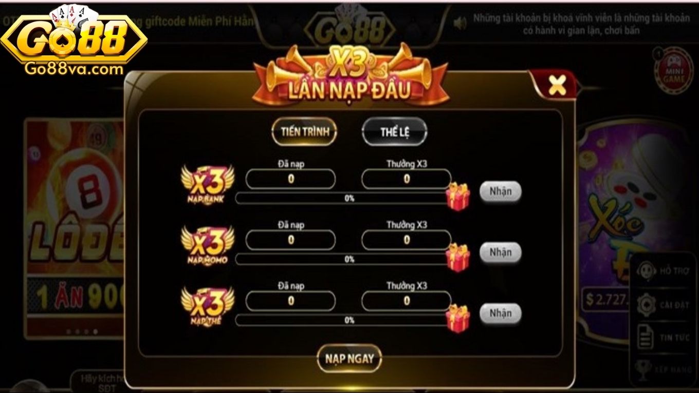 Khuyến mãi GO88 tặng thưởng nạp đầu