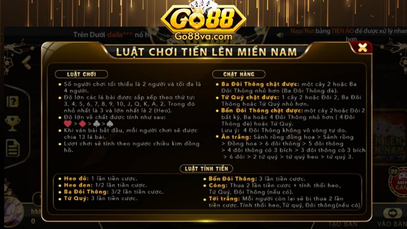 Luật chơi tiến lên miền nam GO88 cơ bản